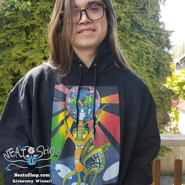 Mobius H wearing a funny hoodie