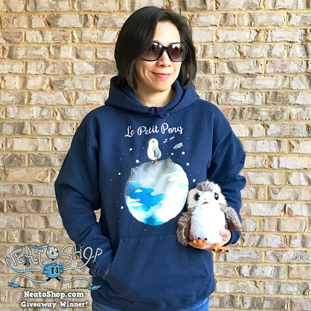 Joyce wearing a sci-fi design hoodie